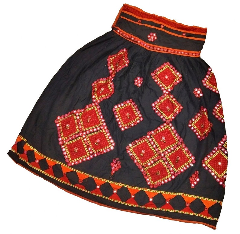 Boho Banjara Skirt Old Kuchi collectible tribal Ethnic Mirror Embroidered skirt