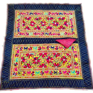 Antique Kutchi Boho Banjara Wall Hanging Vintage Indian Rabari Handmade Mirror Embroidered work Tapestry Wall Hanging Home Decoration Wall