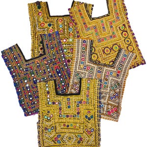 5 piezas de parche de espejo Kutchi Banjara, parche de yugo para cuello de tribu india, parche de yugo afgano bordado a mano, parche de aplique para vestido Banjara