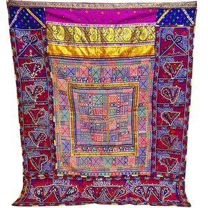 Antique Kutchi Boho Banjara Wall Hanging Vintage Indian Rabari Handmade Mirror Embroidered work Tapestry Wall Hanging Home Decoration Wall