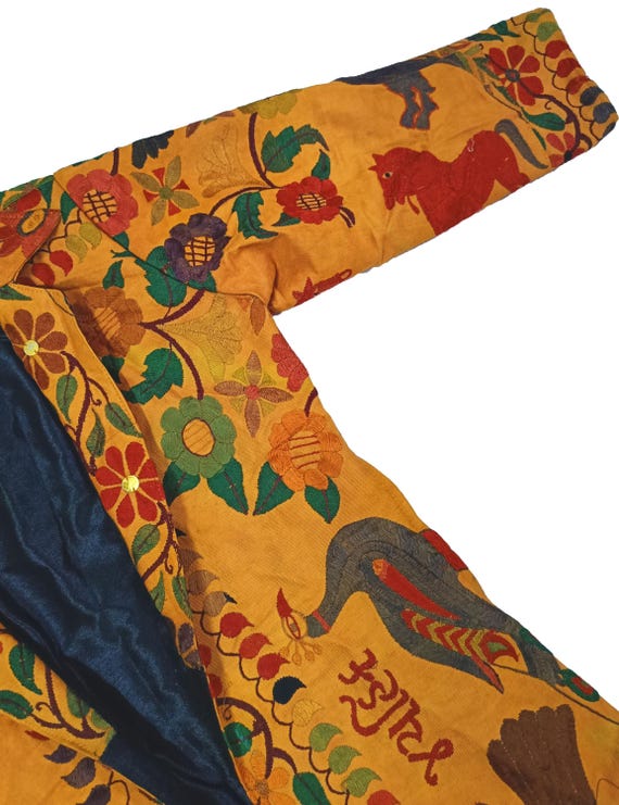 Antique Kimono Style Banjara Coat- Handmade Kutch Embroidery Tribal Bohemian Rabari Jacket View 5