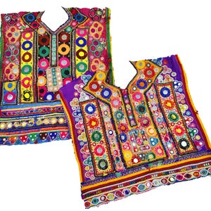 2pcs espejo trabajo Kutchi Banjara parche yugo cuello tribu india parche hecho a mano bordado afgano yugo Banjara vestido Boho yugo aplique parche