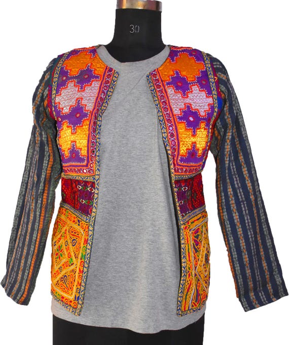 Afghani Patch Hand Embroidery Work Boho Blazer Cotton oat Banjara Jacket  Kutch Jacket Bohemian Tribal Gypsy Unique Boho Coat Festival Outfit