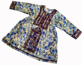 Vintage Banjara Dress, Afghani Hand Embroidered Tribal Dress (Large)