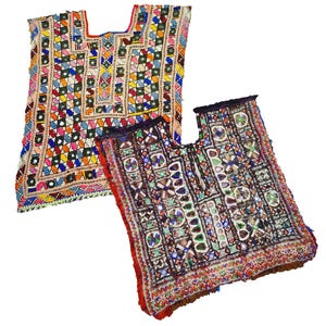 2pcs espejo trabajo Kutchi Banjara parche yugo cuello tribu india parche hecho a mano bordado afgano yugo Banjara vestido Boho yugo aplique parche