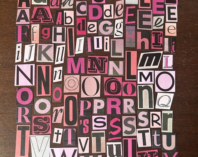 Pink Ransom Note Letters 100 X Pink & Black Ransom Letters, Paper Craft Supplies Decoupage ...