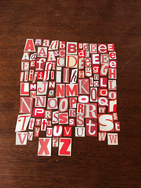 Red and White Ransom Letters Scrapbook Words, Alphabet, Craft supplies decoupage ephemera Scrapbooking materials supplies Junk Journal ideas