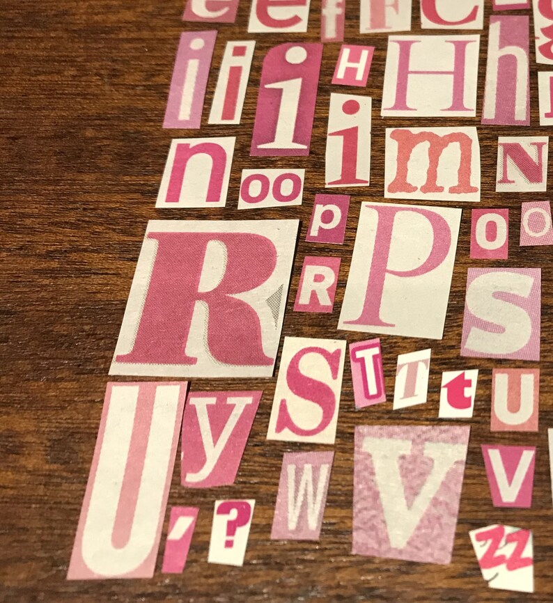 Pink Randsom Letters Pink and White Ransom Letters, Alphabet, Craft Supplies Decoupage ...