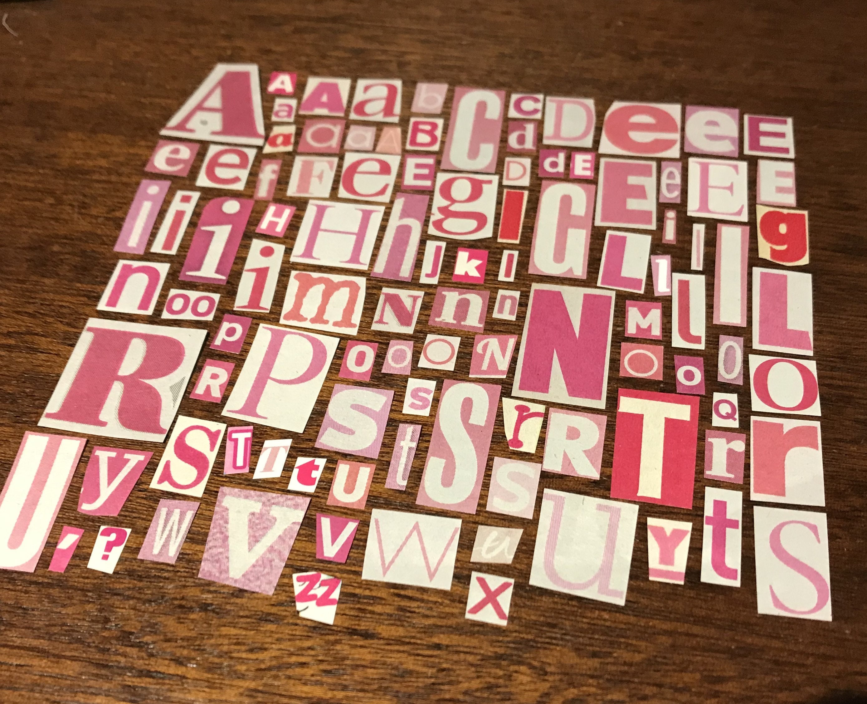 Pink Ransom Note Letters Pink and White Ransom Letters, Alphabet, Craft Supplies Decoupage ...