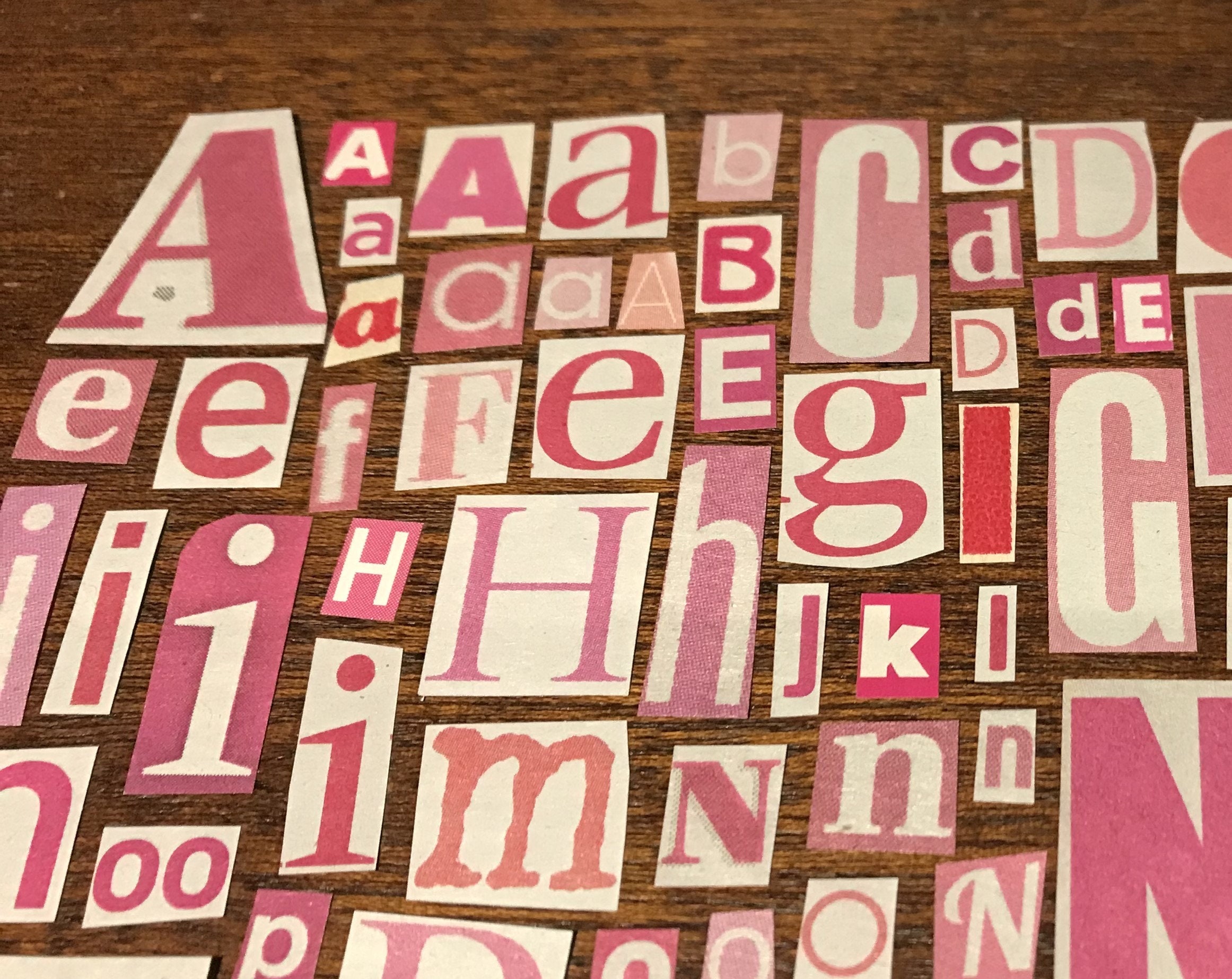 Pink Ransom Note Letters Pink and White Ransom Letters, Alphabet, Craft Supplies Decoupage ...