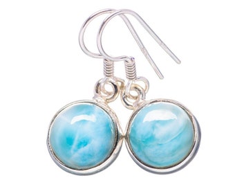 Larimar Sterling Silver Earrings, Round Silver Earring, 925 Silver Earring, Womens Jewelry, Long Gemstone, Pure Silver, Affordable