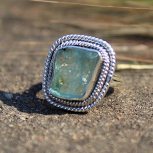 Rough Aquamarine Ring: Handmade 925 Sterling Silver Gemstone Jewelry