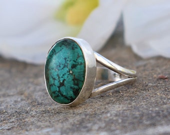 Green Turquoise Ring, 925 Sterling Silver, Oval Gemstone, Silver Jewelry, Statement Ring, Cabochon Gemstone, Turquoise Jewelry, African Ring
