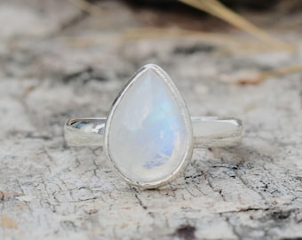 Handcrafted Moonstone Ring · Pear Shape Gem in Sterling Silver · Elegant Everyday Jewelry Gift Idea