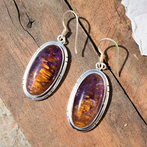 Cacoxenite Sterling Silver Earrings, Long Oval Silver Earring, 925 Silver Earring, Cacoxenite Jewelry, Long Oval Jewelry, Handmade Earrings