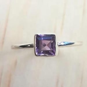 Handmade Dainty Square Amethyst Ring: 925 Sterling Silver
