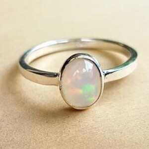 Natural Opal Sterling Silver Ring - October Birthstone