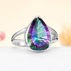 Natural Mystic Topaz ,Pear Faceted, Split Band Ring, Pear Gemstone Ring , 925 Sterling Silver Ring, Topaz Ring, Handmade Jewelry, Gift Ring
