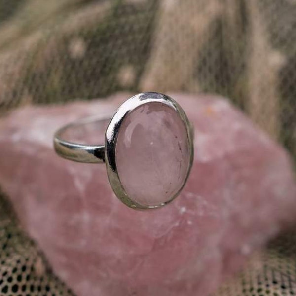 Beautiful Rose Quartz Ring, Natural Rose Quartz, 925 Sterling Silver Ring, Pink Stone Ring, Rose Quartz Oval Cab Ring, Handmade Ring, Gift