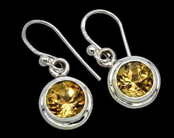 Citrine Sterling Silver Earrings, Round Silver Earring, 925 Silver Earring, Faceted Gemstone, Cute Earrings, Can Be Personalized, Sale, Gift