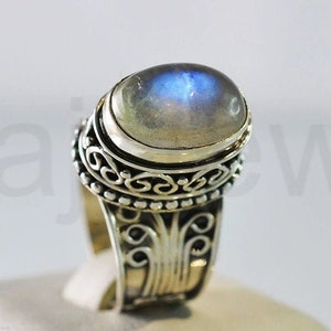 Designer Moonstone Ring, 925 Sterling Silver, Oval Gemstone Ring, Designer Band Ring, Cabochon Stone, Designer Bezel, Christmas Gift, Boho