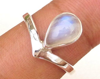 Chevron Mondstein Sterling Silber Ring: Boho Statement Schmuck