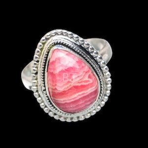 Natural Rhodochrosite Stone Ring, 925 Sterling Silver Ring, Pear Gemstone Ring, Simple Band Ring, Statement Ring, Christmas Gift, Bezel Set