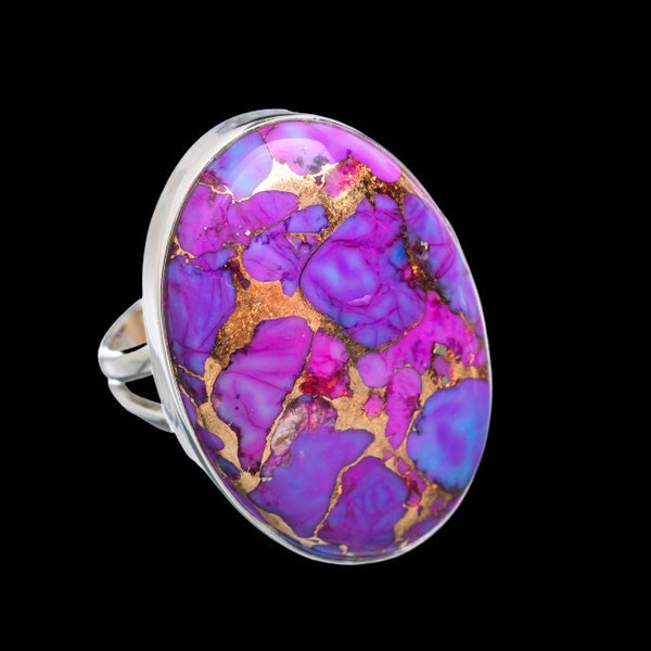 Anello in rame viola e turchese: anello fatto a mano in argento sterling 925 con pietre preziose