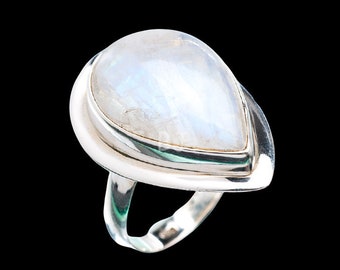 Handmade Pear Moonstone Ring: Sterling Silver Bezel Statement