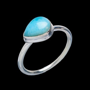 Pear Blue Larimar Ring, 925 Sterling Silver Ring, Single Band Ring, Pear Larimar Gemstone Ring, Blue Gemstone Ring, Unique Ring, Sale