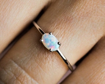 Natural Ethiopian Opal Ring: Sterling Silver Prong Setting, October Birthstone