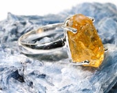 Rough Citrine Ring, Handmade Silver Ring, Natural Citrine Ring, Gemstone Ring, Fashion Ring, Stacking Ring, Yellow Stone Ring