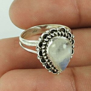 Bague pierre de lune poire : bague cabochon délicate en argent sterling 925