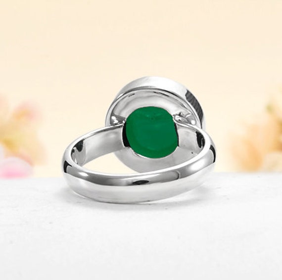 Green Onyx Ring, 925 Sterling Silver, Round Gemstone, Silver