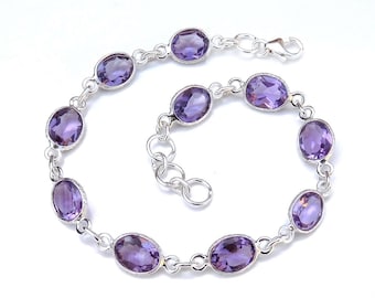 Zierliches Amethyst Armband: Ovaler Edelstein, 925 Sterling Silber, 18cm