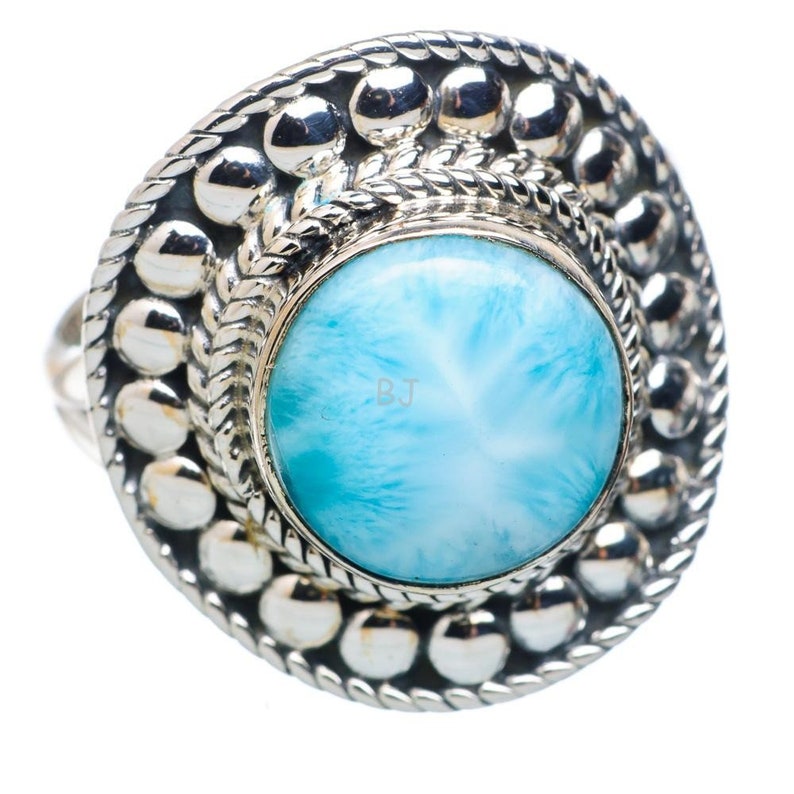 Statement Ring Boho Ring 925 Sterling Silver Christmas Gift Designer Larimar Ring Simple Band Ring Cabochon Stone Round Gemstone Ring
