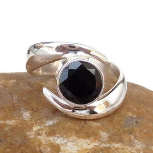 Artisan Black Onyx Ring, Designer Onyx Ring, Black Gemstone Jewelry, Round Black Onyx, Boho Ring, Gift For Sis, Statement Ring, Wedding Ring