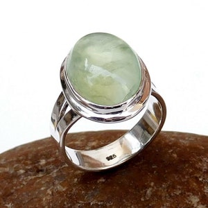 Silver Prehnite Oval Ring, Silver Handmade Ring, Gift Ring, Ring for Her, Promise Ring, Wedding Ring, Statement Ring, Gift, Wife Ring, Mom