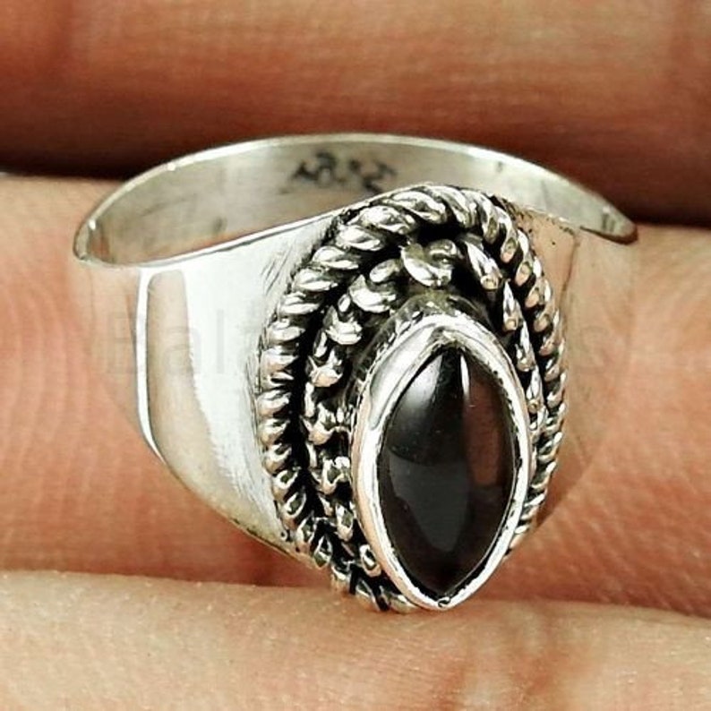 Wide Band Ring Bezel Set Ring 925 Sterling Silver Cabochon Gemstone Christmas Gift Boho Ring Red Garnet Stone Ring Marquise Gemstone
