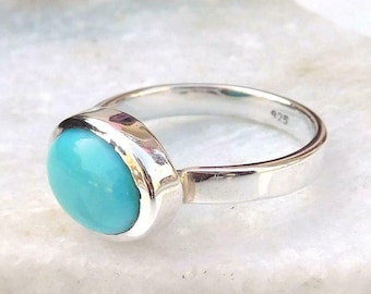 Sleeping Beauty Turquoise Ring, Sterling Silver Ring, 925 Silver Ring, Gemstone Ring, Oval Stone Ring, Gift For Mom, Blue Gemstone, Gift