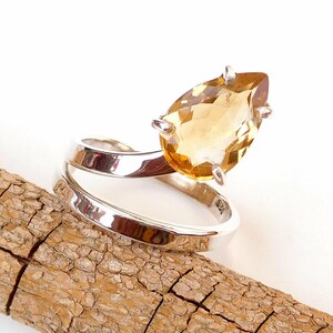 Handmade Citrine Ring, 925 Sterling Silver Ring, Pear Gemstone Ring, Yellow Gemstone, 4 Prong Set, Designer Band Ring, Beautiful Ring, Sale