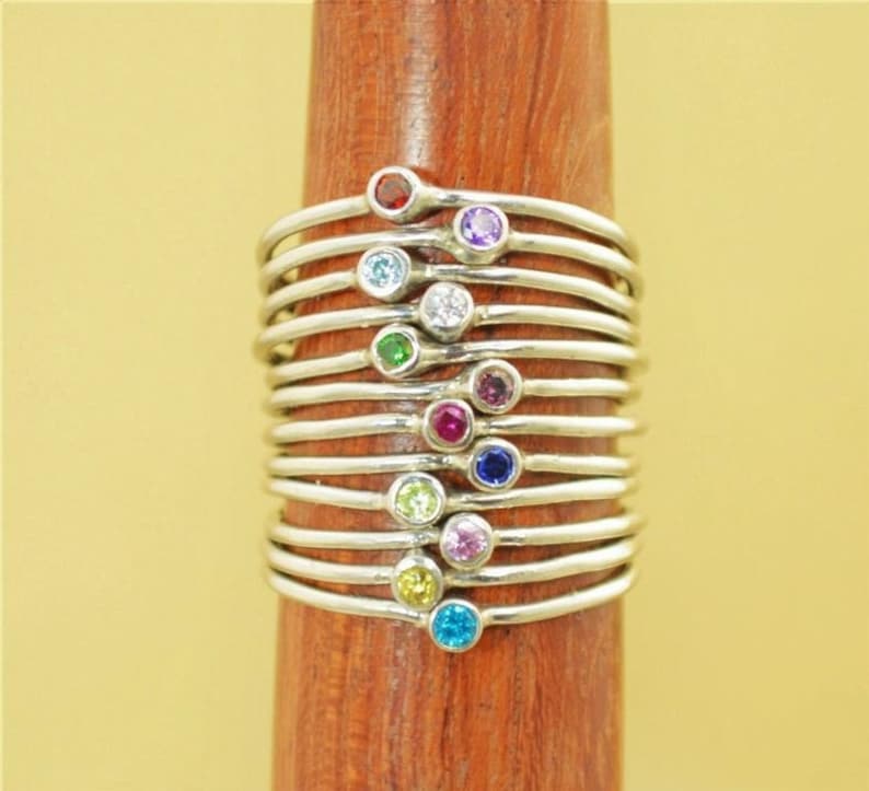 Stacker Birthstone Rings Birthstone Ring Sterling Silver Birthstone Stacking Ring - Etsy