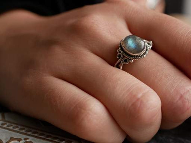 Blue Labradorite Ring, Oval Gemstone Jewelry, Natural Gemstone Ring, Handmade Ring, 925 Sterling Silver, Silver Ring image 6