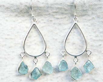 Handmade Sterling Silver Aquamarine Dangle Earrings: Vintage Style