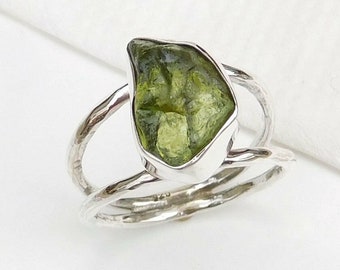 Green Peridot Ring, Peridot Jewelry, Sterling Silver Ring, Raw Stone Ring, Artisan Ring, Boho Ring, Statement Ring, Bezel Ring, Christmas