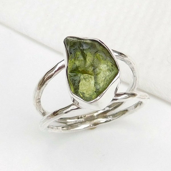 Green Peridot Ring, Peridot Jewelry, Sterling Silver Ring, Raw Stone Ring, Artisan Ring, Boho Ring, Statement Ring, Bezel Ring, Christmas