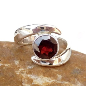 Artisan Red Garnet Ring, Designer Garnet Ring, Red Gemstone Jewelry, Round Garnet, Boho Ring, Gift For Sis, Statement Ring, Anniversary Ring