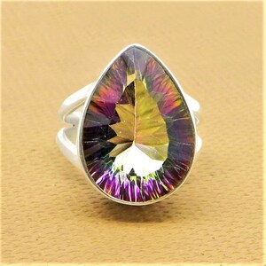 Mystic Topaz Ring, 925 Sterling Silver, Pear Shape Ring, Split Band Ring, Can Be Personalized, Handmade Gift Jewelry, Natural Gemstone, Sale