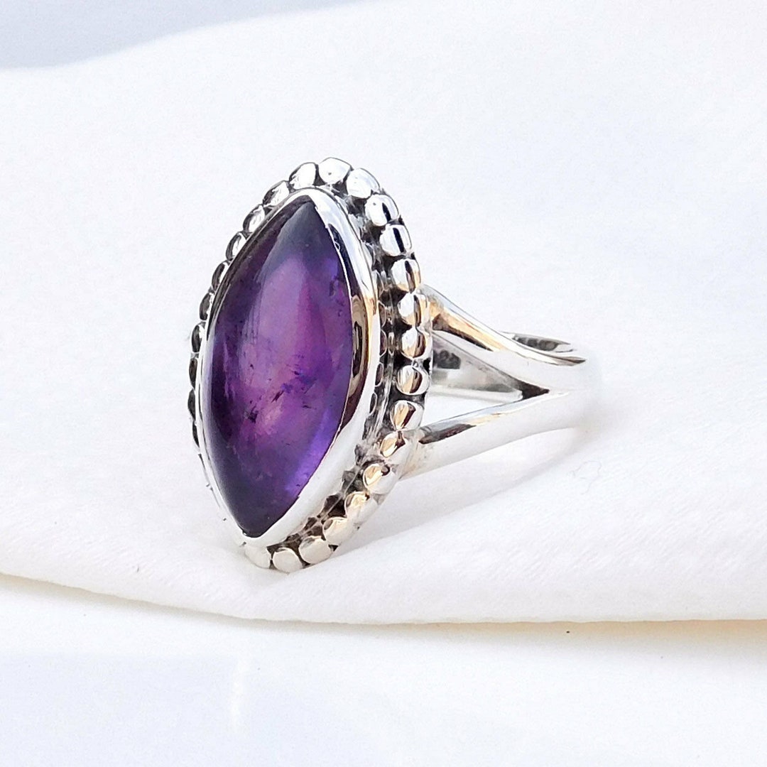 Amethyst Silver Ring Marquise Silver Ring Natural Stone - Etsy