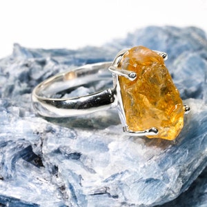 Rough Citrine Ring, Handmade Silver Ring, Natural Citrine Ring, Gemstone Ring, Fashion Ring,  Stacking Ring, Yellow Stone Ring